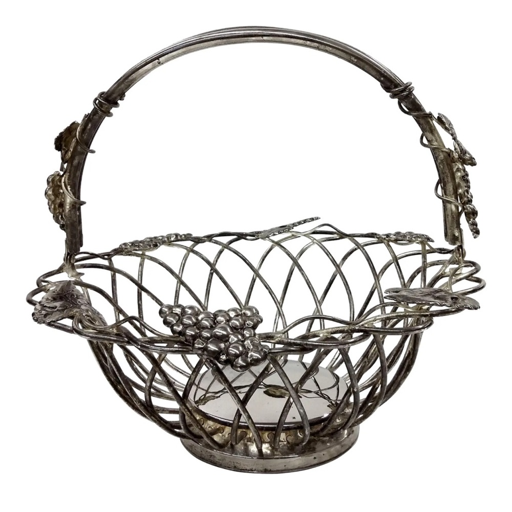 VTG Godinger Silver Wire Fruit Basket with Grape Design Intertwined Basket 7”